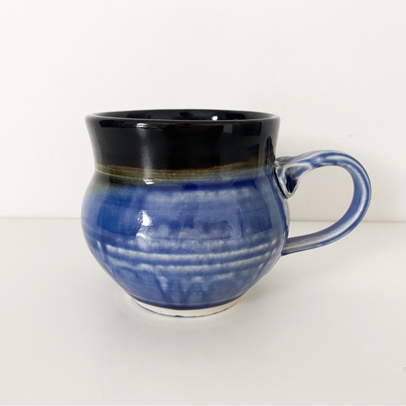 Handmade Pottery Mug with Handle, Blue with Brown - Picture 2 of 6